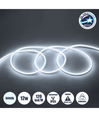 GLOBOSTAR® NEOVALE 70570 Ταινία Neon Flex LED 12W-m 1080lm-m 120° DC 220-240V Αδιάβροχο IP65 120 x SMD2835 Chip-m Ψυχρό Λευκό 6000K Dimmable - Sanan SMD Chip - Μ100 x Π0.8 x Υ1.6cm - 3 Χρόνια Εγγύηση